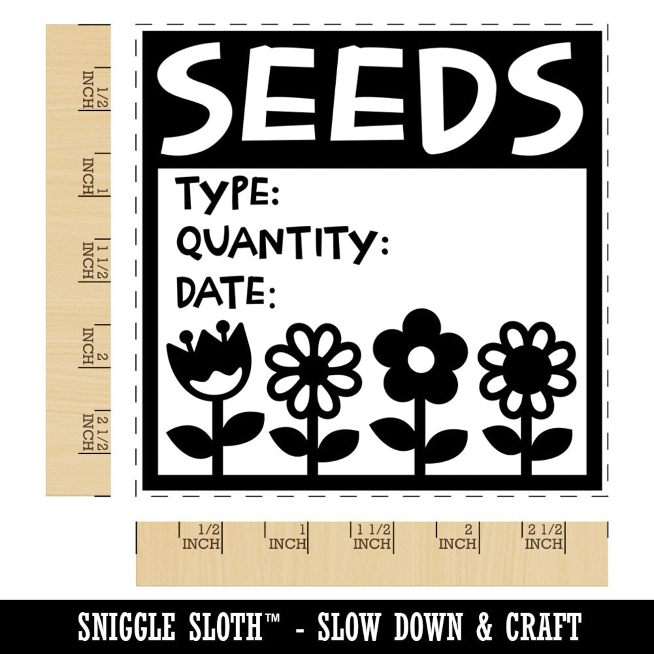 Flower Seeds Label with Type Quantity Date Square Rubber Stamp for Stamping Crafting